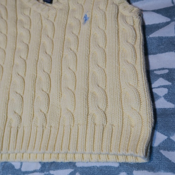 Polo Ralph Lauren Cable Knit Vest Butter Yellow V-neck Logo Academia Old Money - Picture 3 of 8